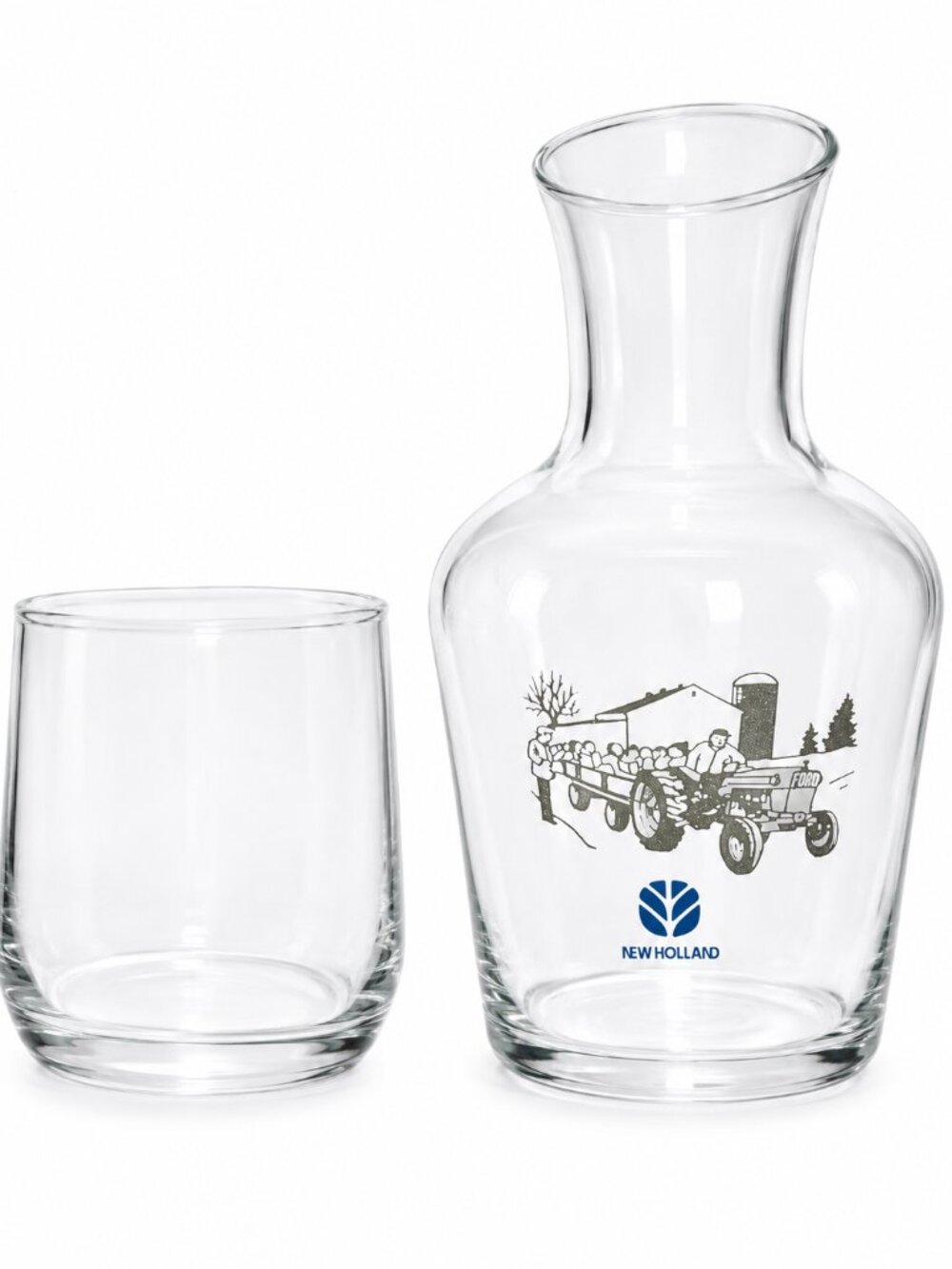 Vintage 1997 Ford New Holland Bedside Carafe Night Tumbler Glass Set farmhouse - Picture 5 of 5